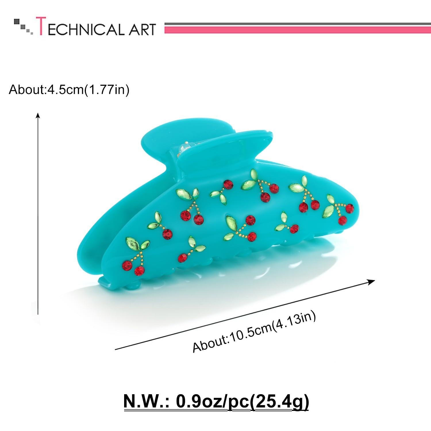 Türkise Haarklammer Kirschdekor Strasssteine Blätter Festhalt