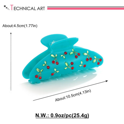 Türkise Haarklammer Kirschdekor Strasssteine Blätter Festhalt