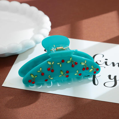 Türkise Haarklammer Kirschdekor Strasssteine Blätter Festhalt