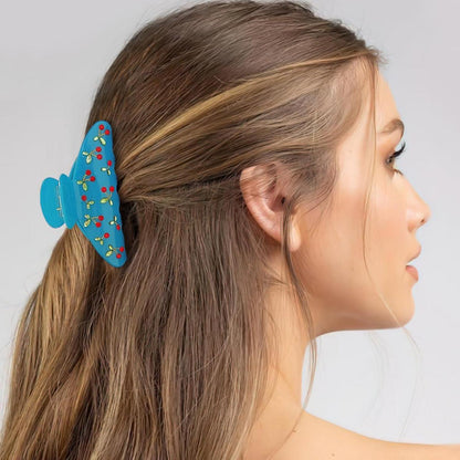 Türkise Haarspange mit Kirschdekor und Strasssteinen, Acryl, Damen