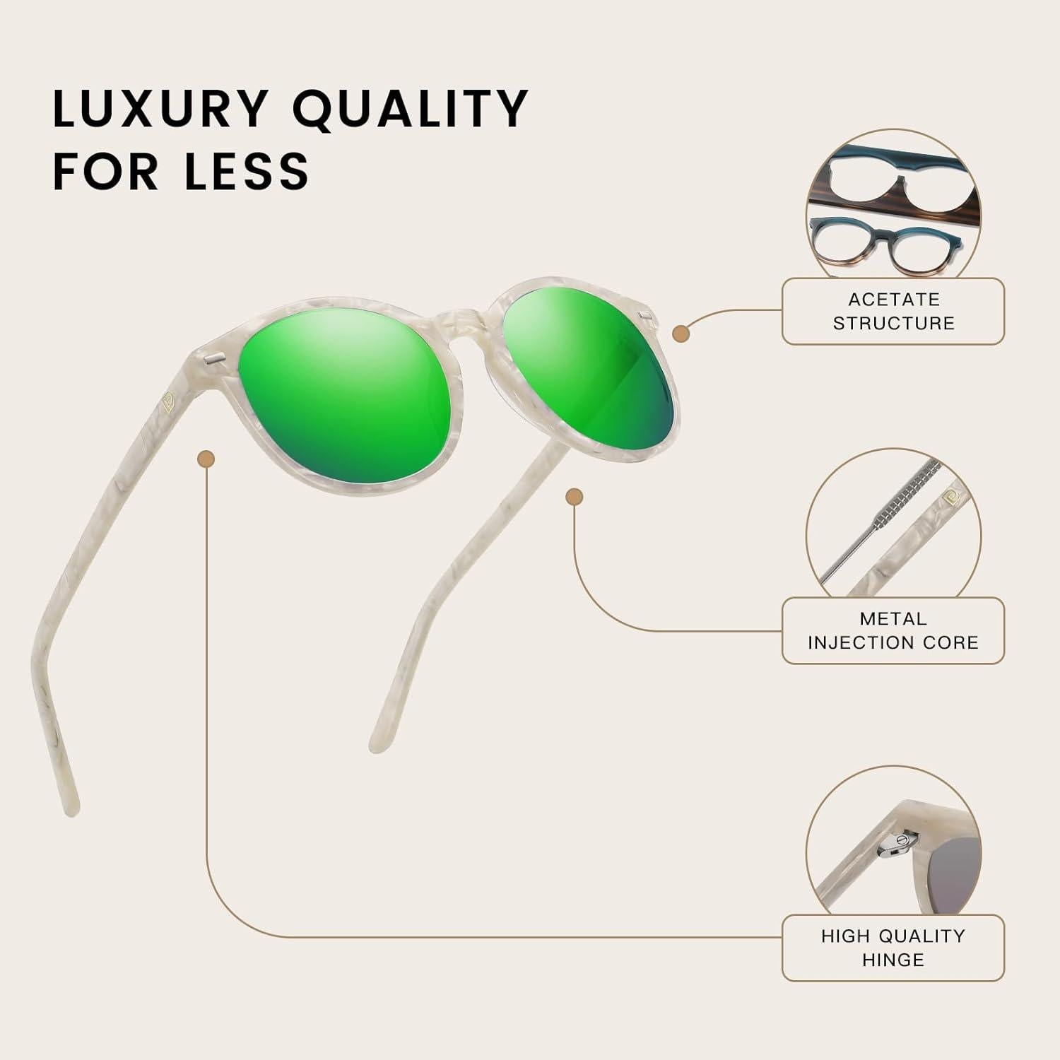 Damen Sonnenbrille Vintage Polarisiert UV400 Retro Acetat Weiß Grün,title-1230