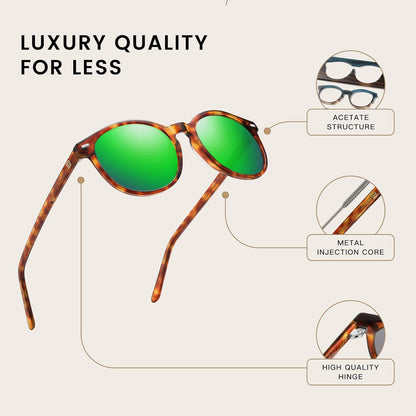 DUCO Retro Damen Sonnenbrille UV400 Vintage Acetat Braun Tortoise Grün