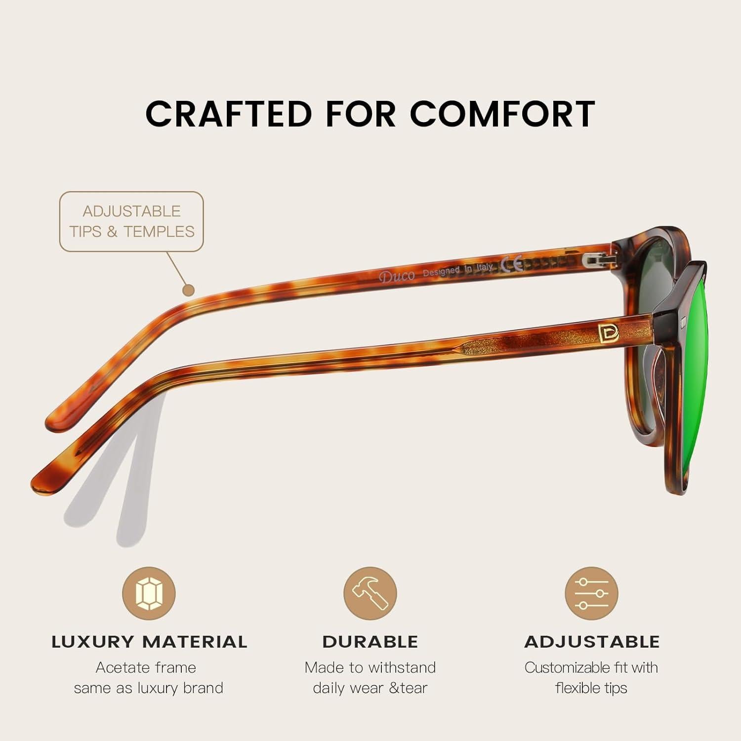 Damen Retro Sonnenbrille Polarisiert UV400 Vintage Acetat Braun Grün
