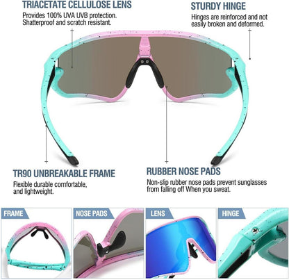 DUCO Kinder Jugend Baseball Sonnenbrille TR90 Rahmen UV400 Sport Sonnenbrillen DK268 Blau Rosa 【30-Tage