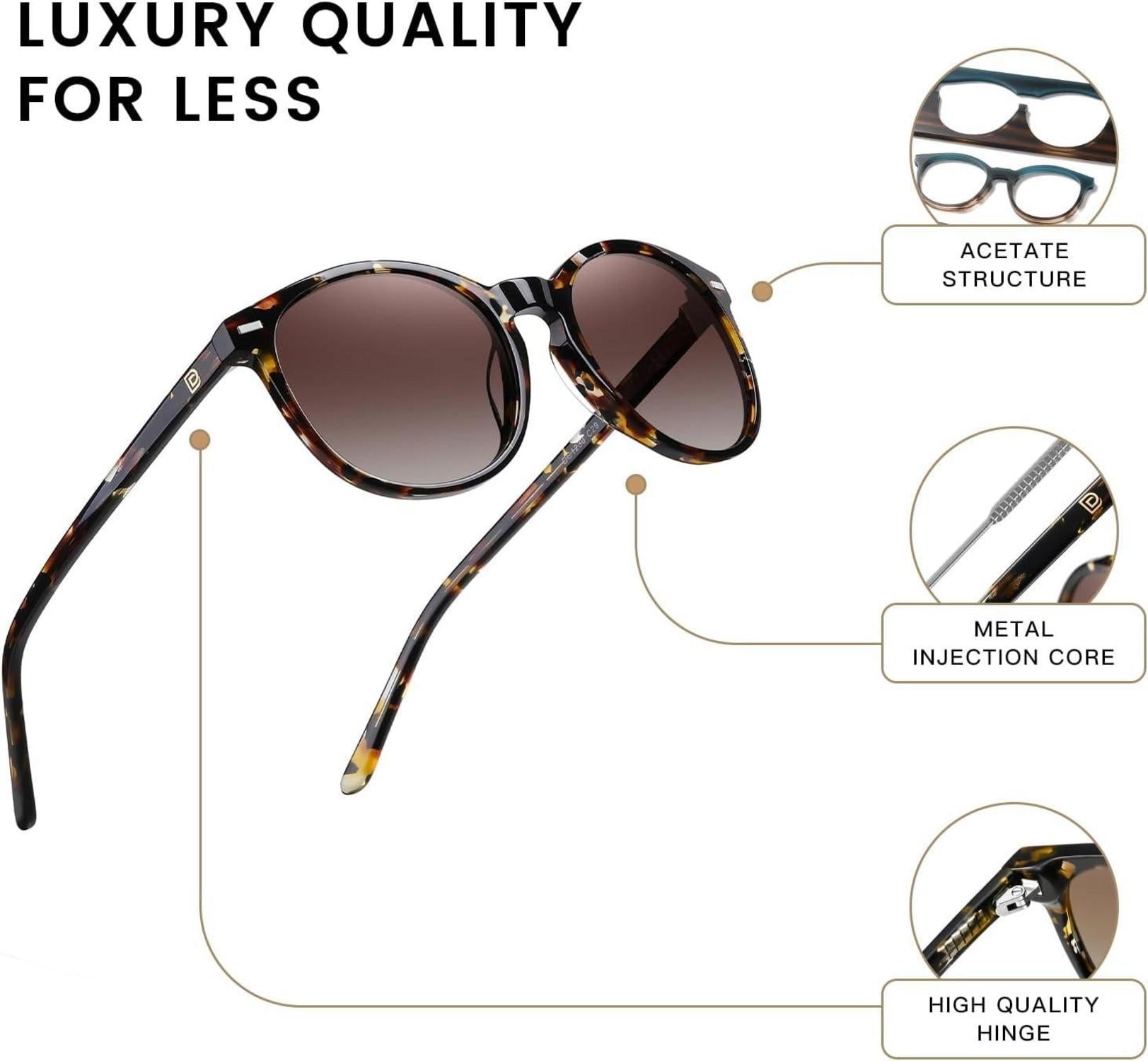 DUCO Retro Polarisierte Damen Sonnenbrille UV400 Schutz Leichtgewicht Acetat RahmenGradient Braun Linse