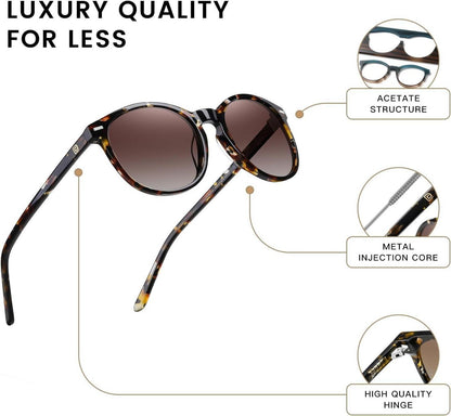 DUCO Retro Polarisierte Damen Sonnenbrille UV400 Schutz Leichtgewicht Acetat RahmenGradient Braun Linse