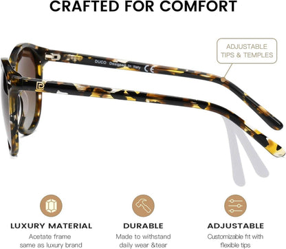 DUCO Polarisierte Retro Sonnenbrille Damen Vintage UV400 Acetat Rahmen Braun