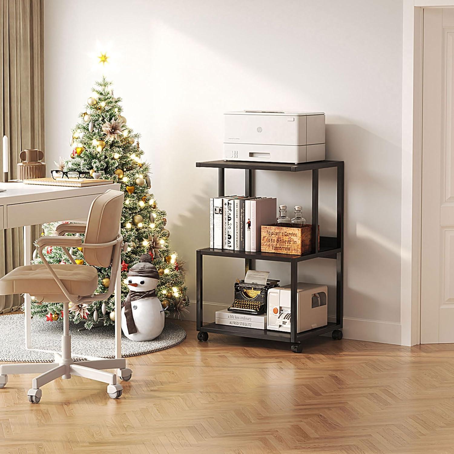 Druckertisch mit rollbaren Rädern, 3 Ebenen, Holz