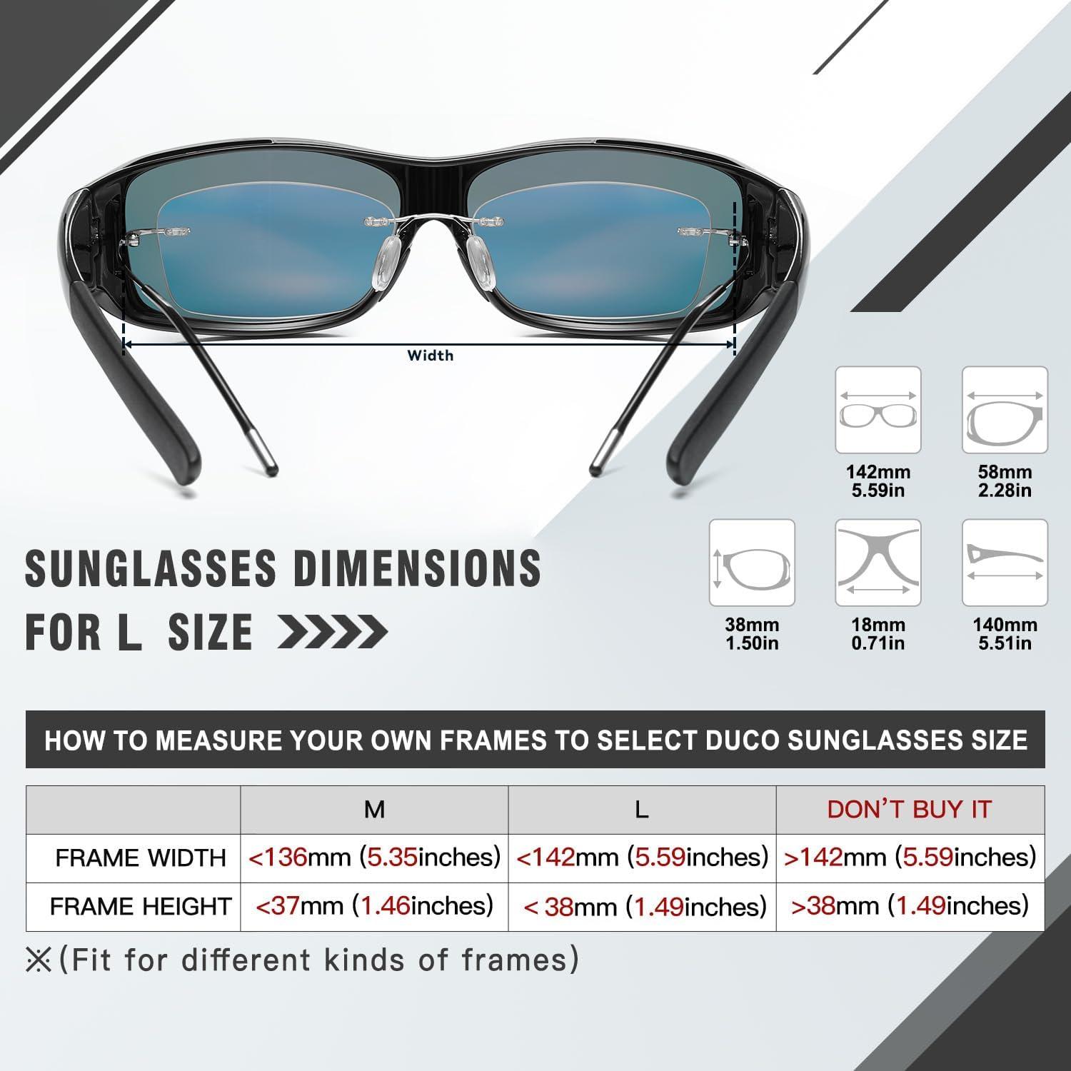 DUCO Polarisierte Überbrille für Brillenträger UV400 Schutz Schwarz L Größe
