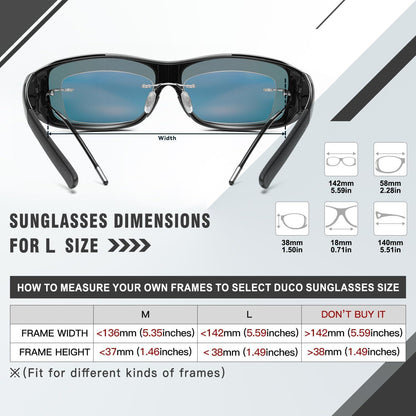 DUCO Polarisierte Überbrille für Brillenträger UV400 Schutz Schwarz L Größe