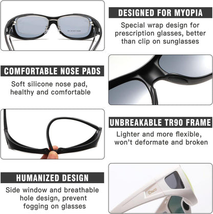 DUCO Polarisierte Sonnenbrille UV400 Schutz für Brille M/L Schwarz Rahmen Grau Linse