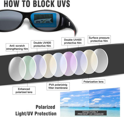 Polarisierte Sonnenbrille UV400, Schwarz/Rot/Grau, M-L, Fit-over Brillenträger