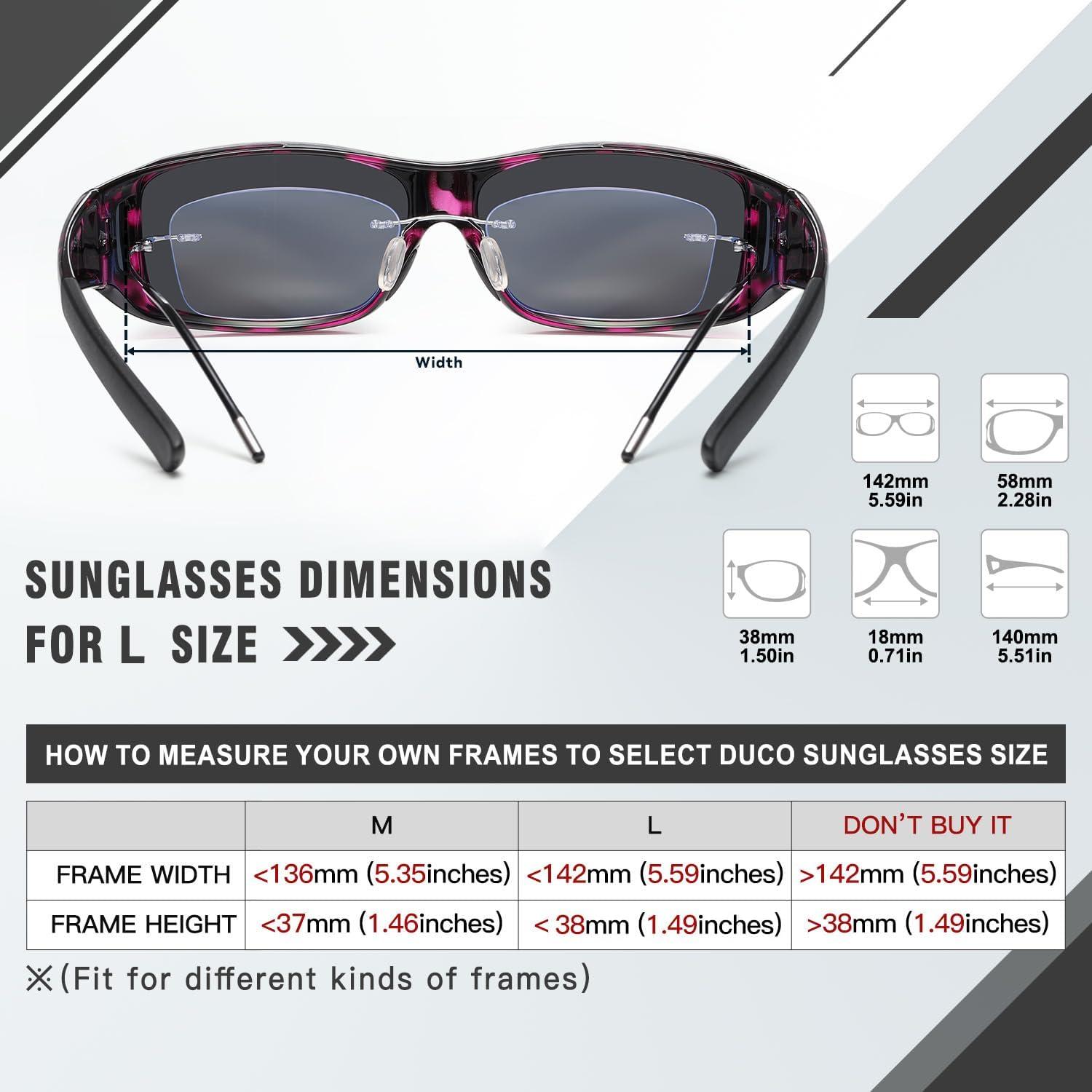 DUCO Polarisierte Überbrille UV400 Schutz Lila Tortoise Rahmen - L Größe