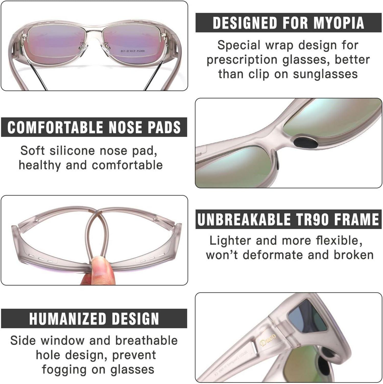 DUCO Polarisierte Überbrille Transparent Grau M Größe UV400 Schutz