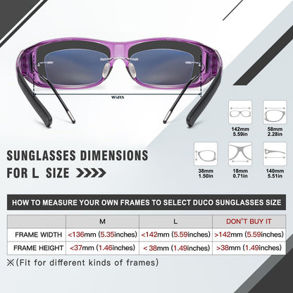 DUCO Polarisierte Sonnenbrille UV400 Schutz L Größe Clear Lila Rahmen Grau Linse
