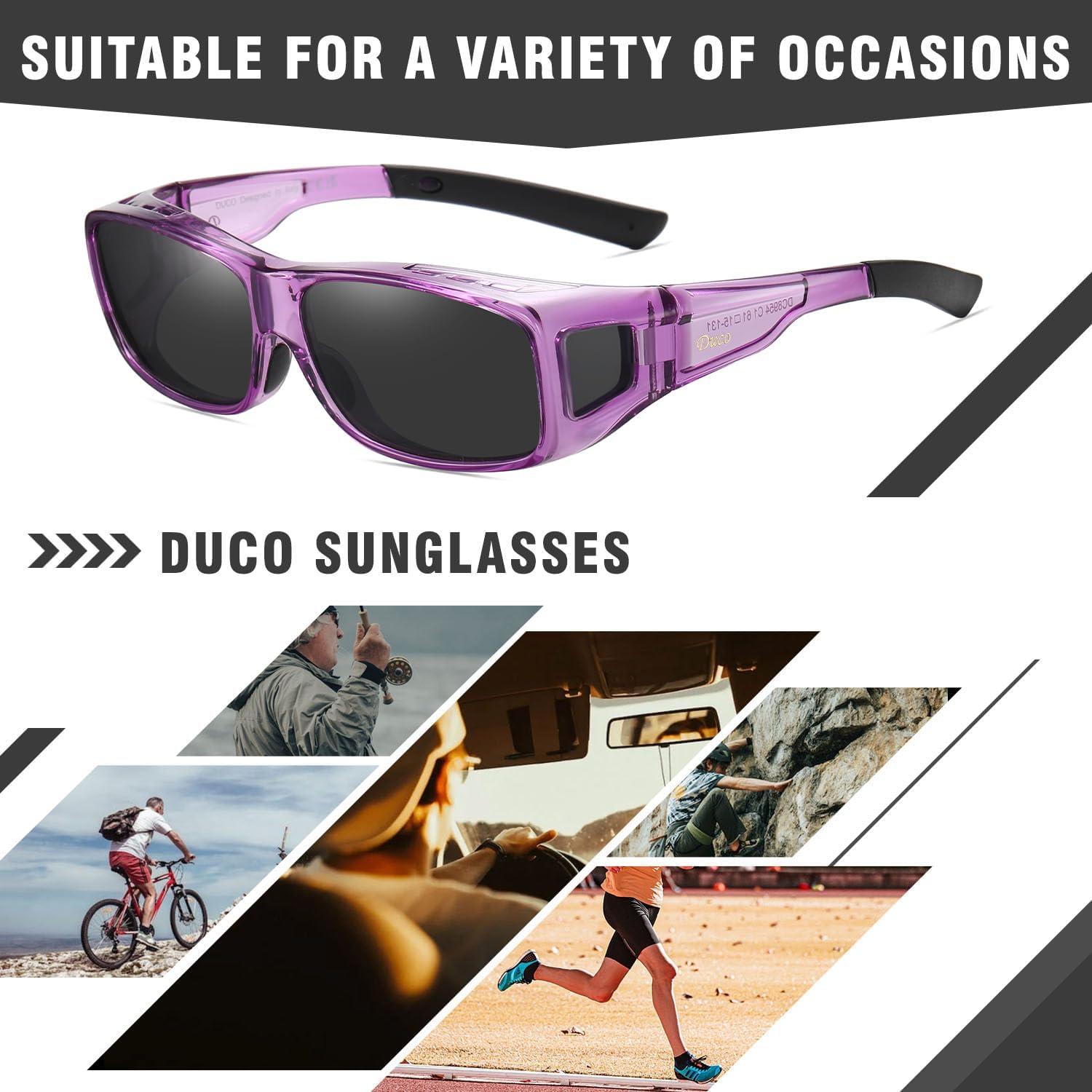 DUCO Polarisierte Sonnenbrille UV400 Schutz Überbrille L Clear Lila Grau