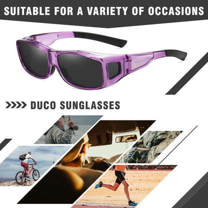 DUCO Polarisierte Sonnenbrille UV400 Schutz Überbrille L Clear Lila Grau