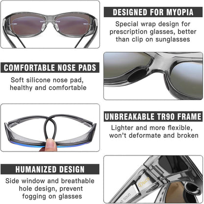 Polarisierte Sonnenbrille UV400 Schutz Wrap Around Clear Grau Rahmen