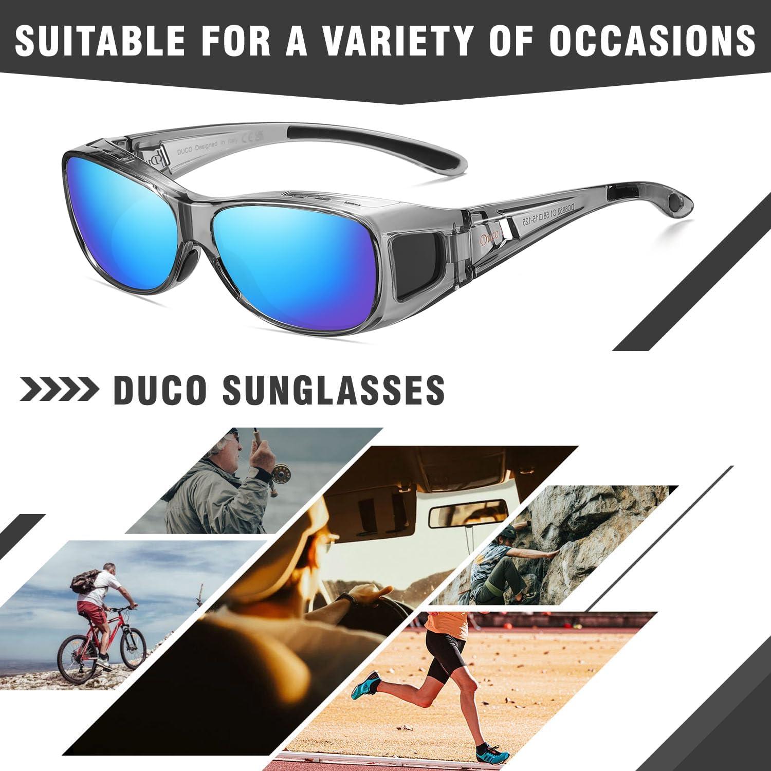 DUCO Polarisierte Überbrille für Herren und Damen UV400 Schutz Grau Blau M Clear