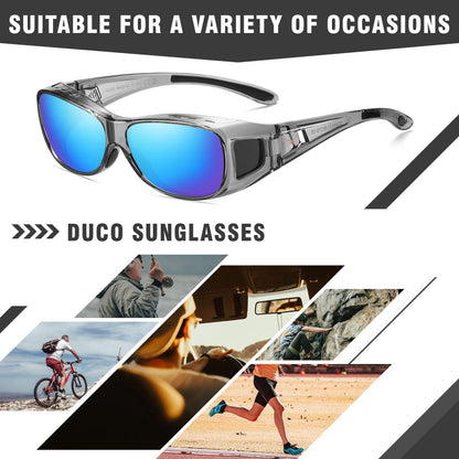 DUCO Polarisierte Überbrille für Herren und Damen UV400 Schutz Grau Blau M Clear