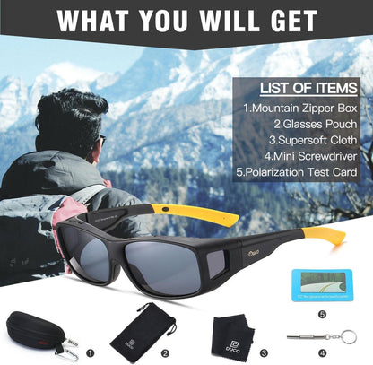 Polarisierte Überbrille für Brillenträger Schwarz/Gelb UV400 Schutz 5,35 Zoll