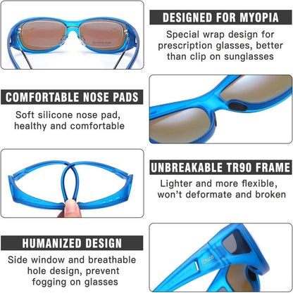 Polarisierte Überbrille für Brillenträger UV400 Schutz Blau Transparent DUCO