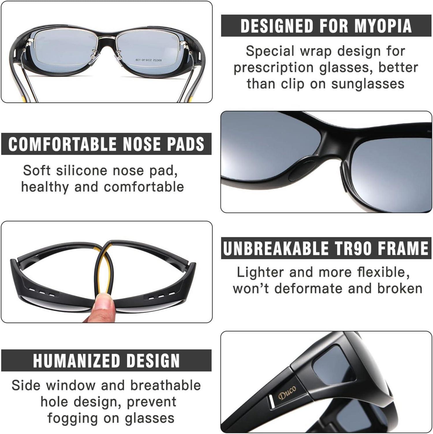 DUCO Polarisierte Überbrille für Brillenträger UV400 Schutz Schwarz Gelb