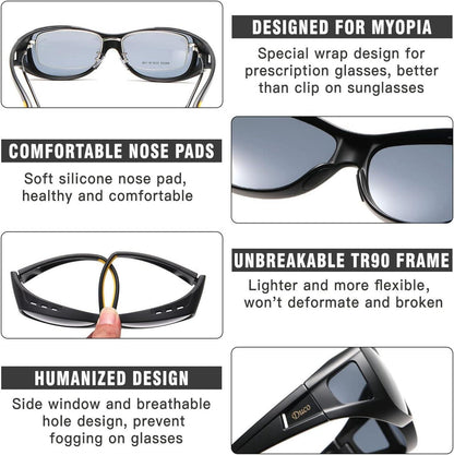 DUCO Polarisierte Überbrille für Brillenträger UV400 Schutz Schwarz Gelb