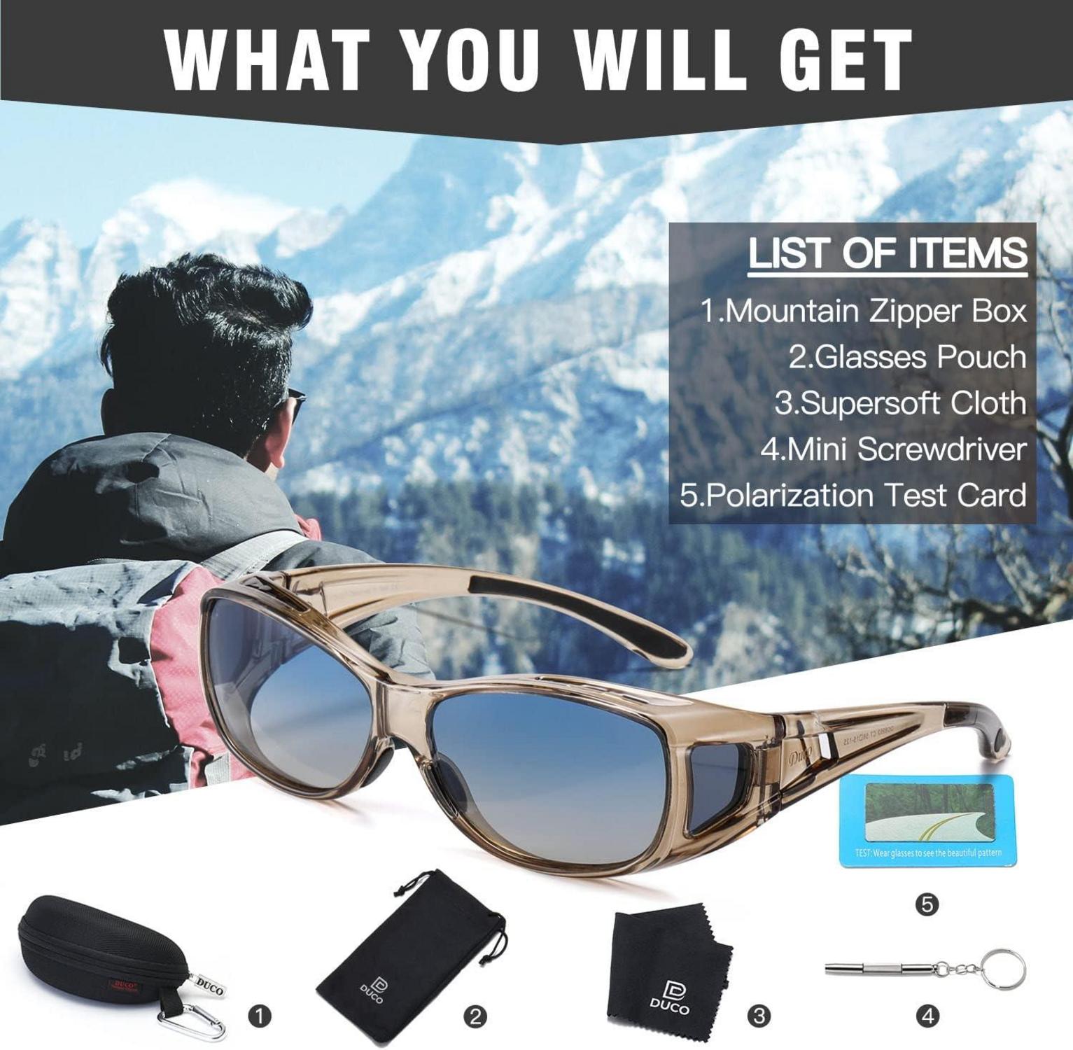 Polarisierte Sonnenbrille UV400 Schutz Überbrille Transparent Braun Blue Unisex Fit-over M Größe