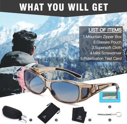 Polarisierte Sonnenbrille UV400 Schutz Überbrille Transparent Braun Blue Unisex Fit-over M Größe