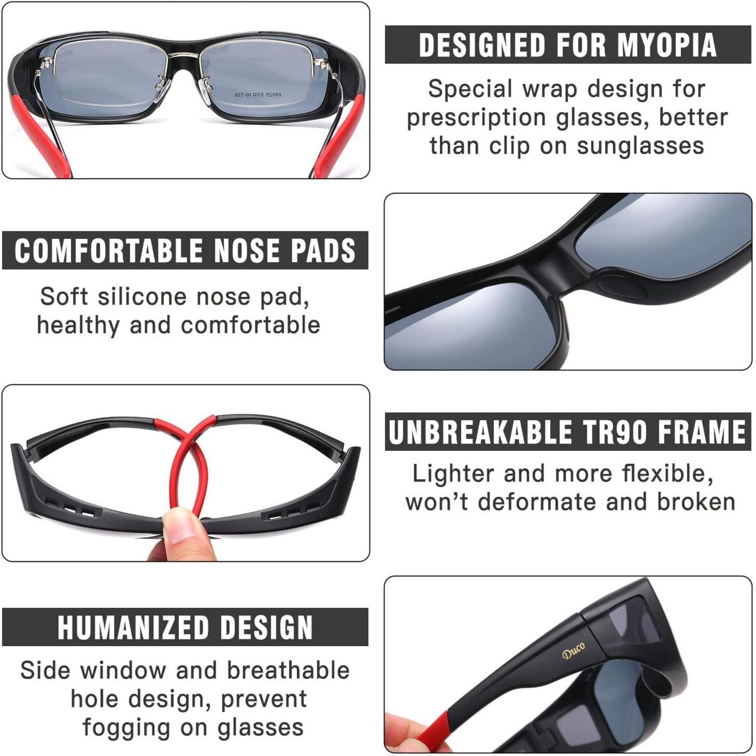 Polarisierte Sonnenbrille UV400 Schutz Überbrille für Brillenträger Fit-over Schwarz Rot Grau