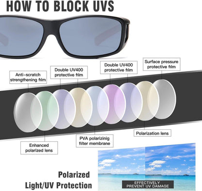DUCO Polarisierte Überbrille UV400 Schutz Schwarz Grau Rot
