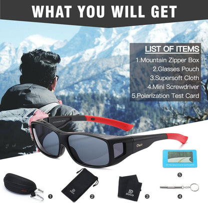 DUCO Polarisierte Überbrille UV400 Schutz Schwarz Grau Rot