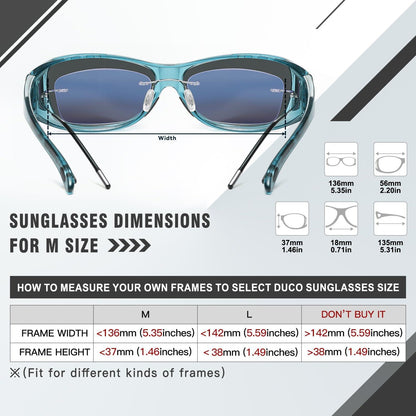 DUCO Polarisierte Überbrille UV400 Schutz Wrap Around Sonnenbrille M Blau Grau
