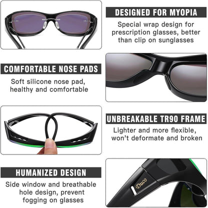 Polarisierte UV400 Sonnenbrille für Brillenträger Schwarz Grün - M