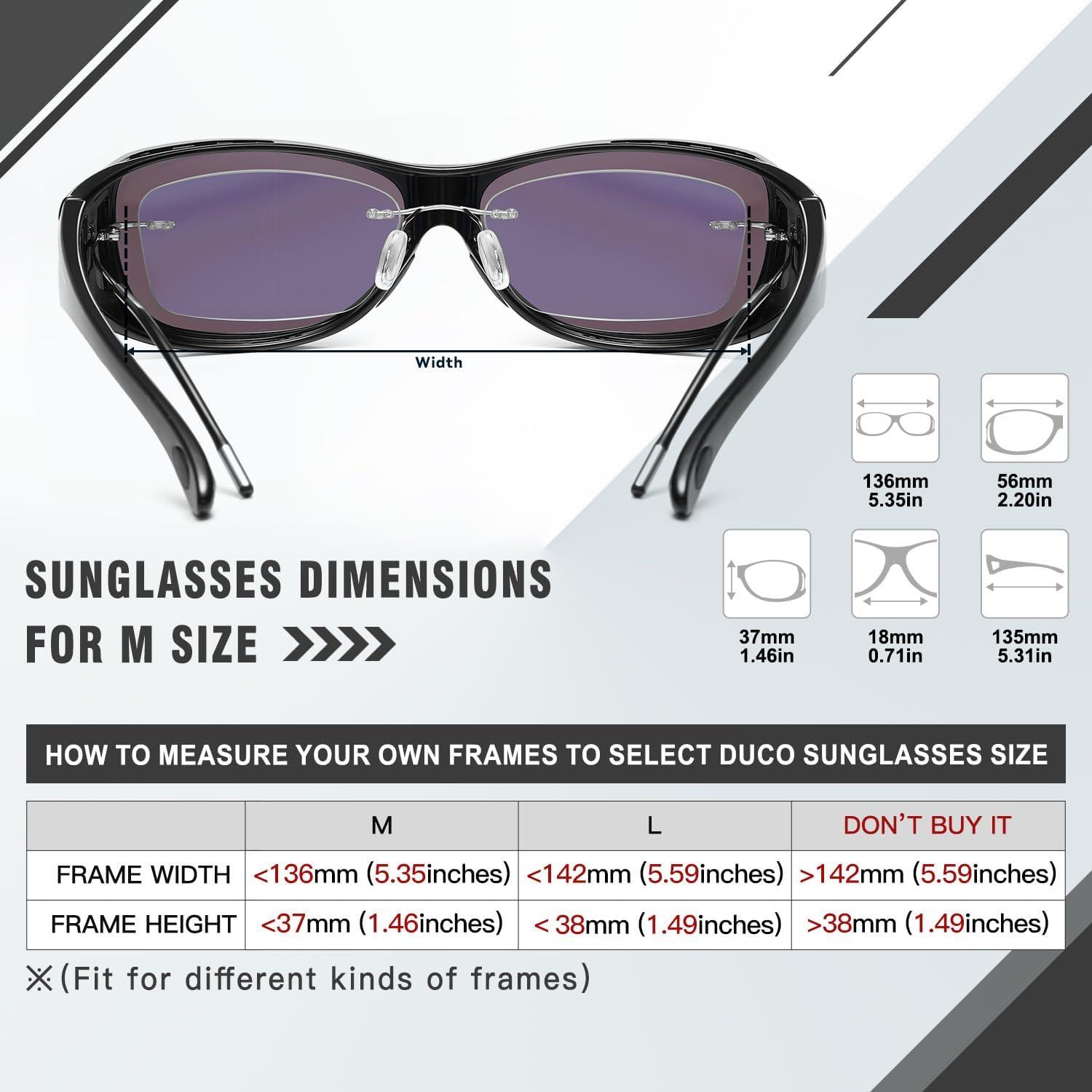 DUCO Polarisierte Sonnenbrille Herren und Damen UV400 Schutz Schwarz Wrap Around M Größe