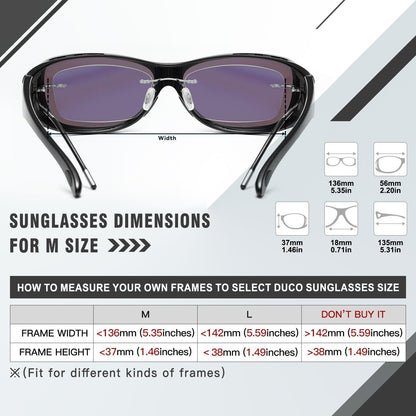 DUCO Polarisierte Sonnenbrille Herren und Damen UV400 Schutz Schwarz Wrap Around M Größe