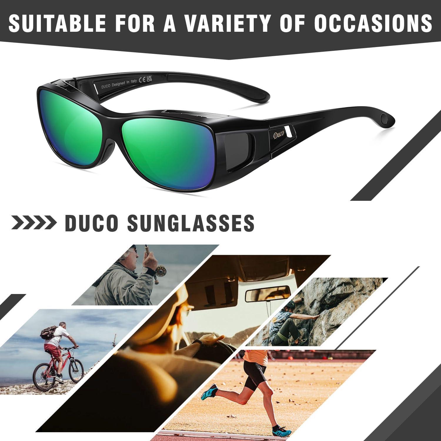 DUCO Polarisierte Sonnenbrille Überbrille UV400 Schutz Schwarz Grün M