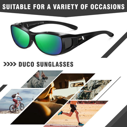DUCO Polarisierte Sonnenbrille Überbrille UV400 Schutz Schwarz Grün M
