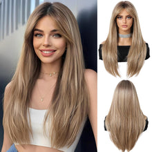 Ombre Blonde Lange Gerade Perücke mit Pony für Frauen