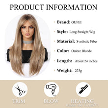 Ombre Blonde Lange Perücken mit Pony für Frauen - Gerade