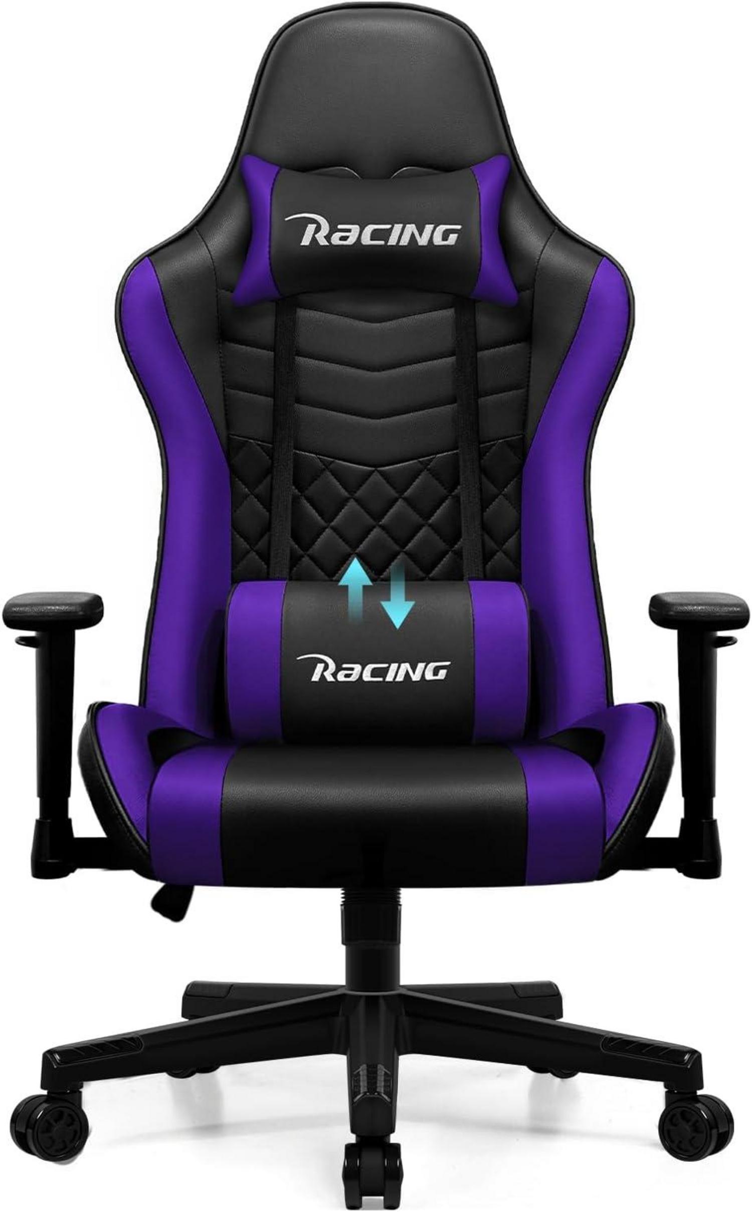 Gaming Stuhl mit Wippfunktion bis 170° und Lendenkissen