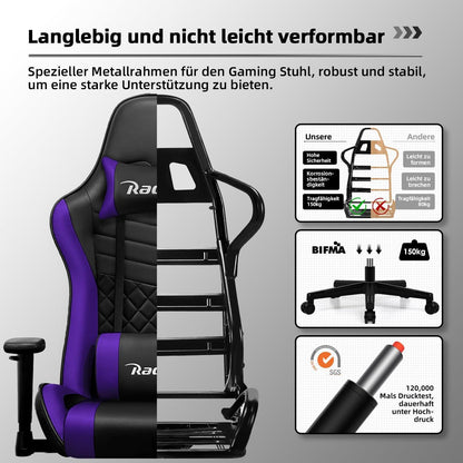 Gaming Stuhl Bürostuhl verstellbare Lendenkissen Kopfstütze Armlehne