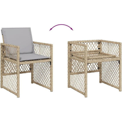 Garten Essgruppe 7-TLG. Poly Rattan mit Kissen Beige & Grau