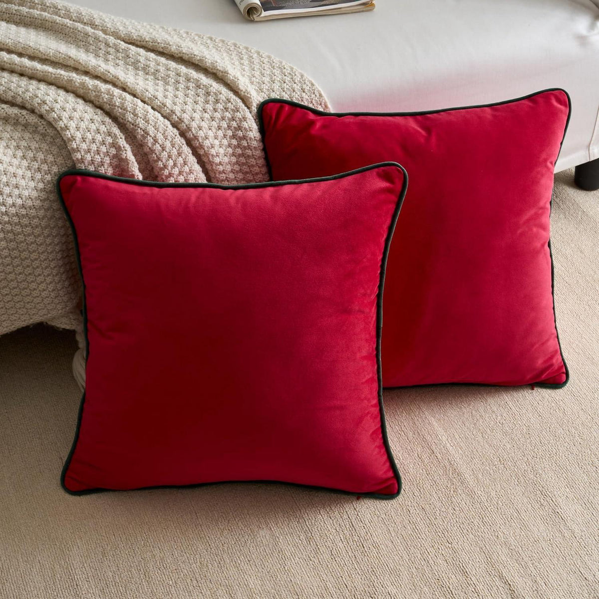 2x Samt Kissenbezug 45x45 cm Rot – Weich & Dekorativ
