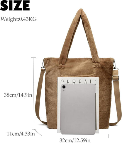 Damen Flauschige Fleece Umhängetasche Kunstfell Schultertasche Winter Groß Soft
