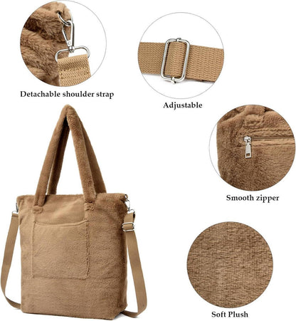 Teddyfleece Handtasche Damen Flauschige Umhängetasche Plüsch Winter