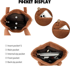 Teddyfleece Handtasche Damen Plüsch Schultertasche Umhängetasche