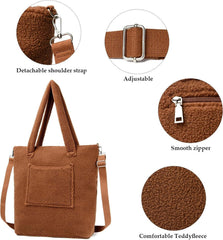 Teddyfleece Handtasche Damen Plüsch Schultertasche Winter 32x11x38cm