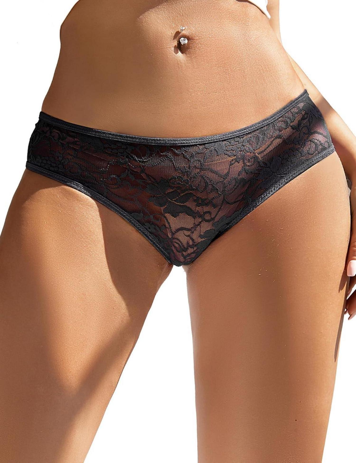 Damen String Tanga Schwarz Spitze Sexy Offener Schritt Höschen Größe L